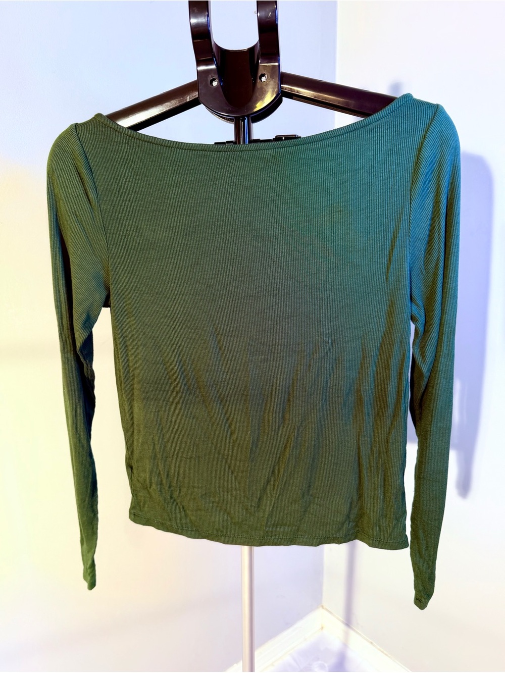 wild fable Olive Ribbed Boatneck Long-Sleeve Top